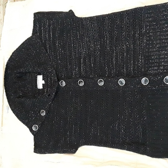 Needleworks Avenue Design Black/Silver Short Sleeve Button Front Cardiga… - Picture 6 of 7